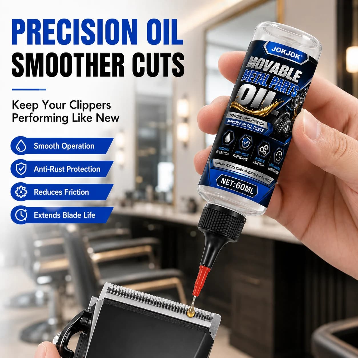 JOKJOK Clipper Blade Oil 60ml Hair Trimmer Shaver Lubricant Anti-Rust Precision Oil For Grooming Tools Metal Parts