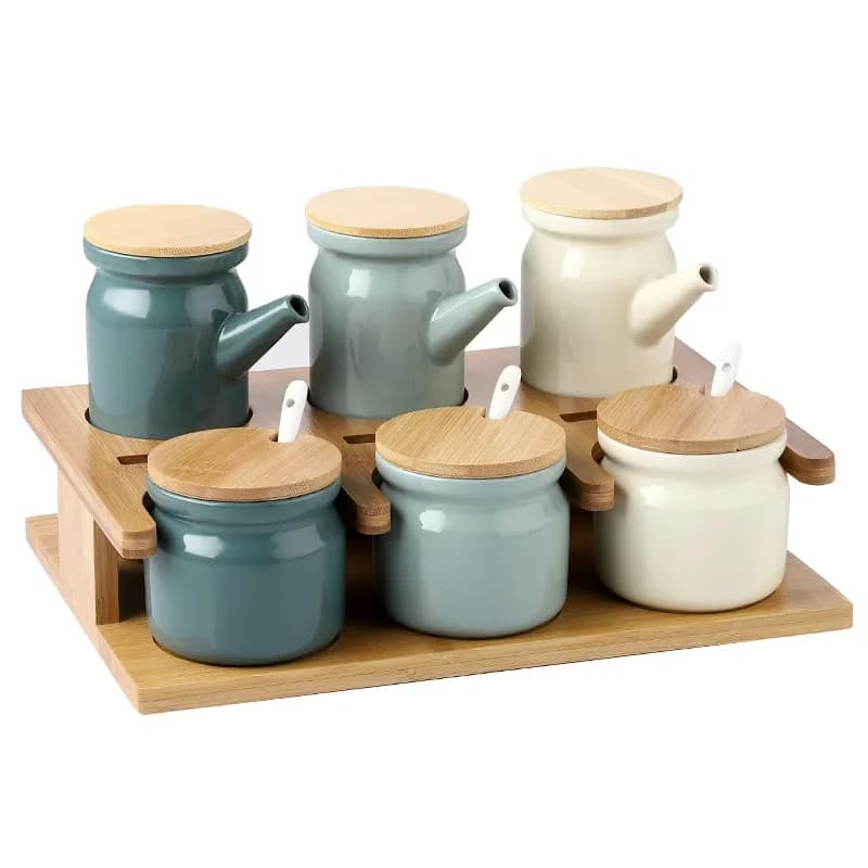 Scaffale per spezie in ceramica nordica Saliera Pepe Aceto Bottiglia di olio Zucchero Peperoncino Scatola per condimenti Set di barattoli di spezie Cucina di casa