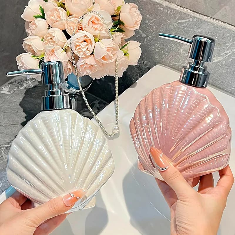 Pressa in ceramica Bottiglia separata Dispenser di sapone liquido a forma di conchiglia Disinfettante per le mani Lozione Accessori per il bagno Shampoo Scatola per doccia