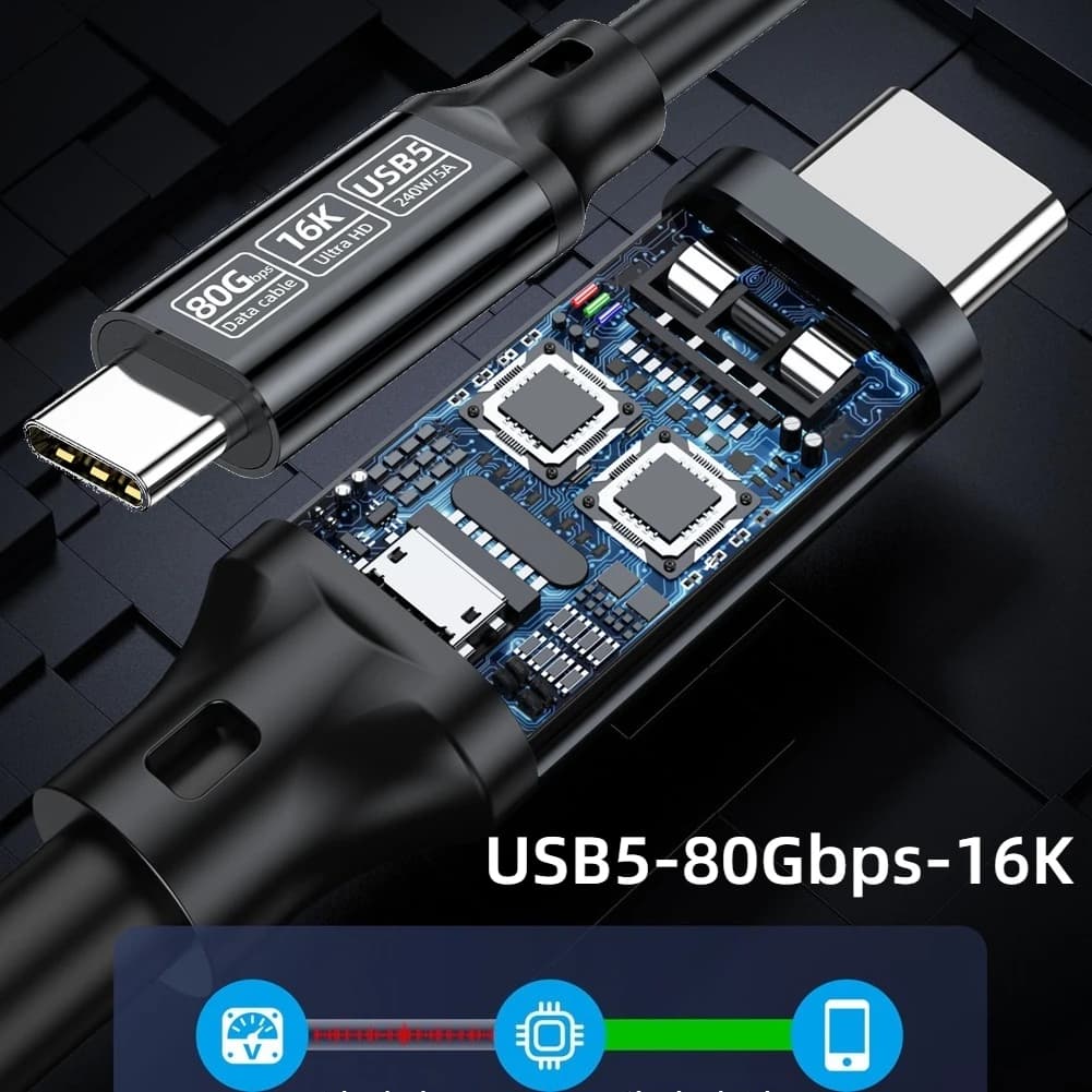 Cavo USB 5 da 240 W 80 Gbps per Thunderbolt 5 Cavo di trasferimento dati da USB C a C a ricarica rapida Supporto Display 16K per Thunderbolt 3/4/5