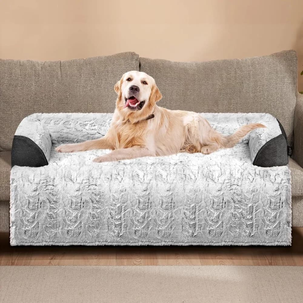Letto per cani calmante extra large per divano Lavabile antiscivolo Tappetino per divano soffice peluche per mobili per animali domestici Copertura protettiva Grigia 45x37