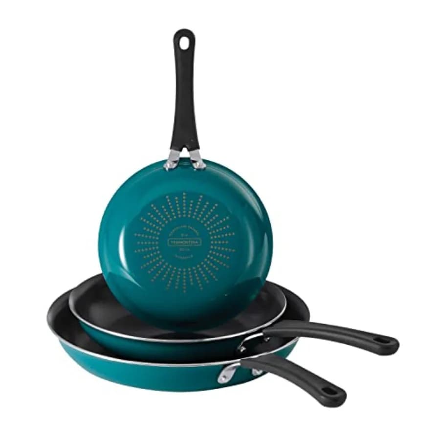 Porcelain Enamel Non Stick 3-Pack Frying Pans, Skillet Set with Reinforced Nonstick Coating, Dishwasher and Oven Safe Teal