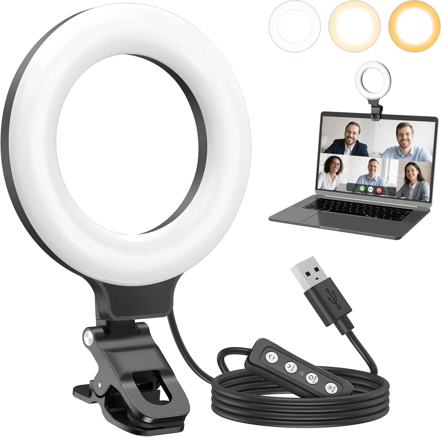 360° Adjustable Clip-On Ring Light for Laptop, Video Conferencing, Streaming & Makeup