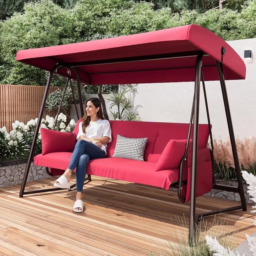 Dondolo da Esterno per 4 Persone con Schienale Adjustbile, Capacity 360 kg, Set Dondolo da Giardino con Cushions e Guanciali