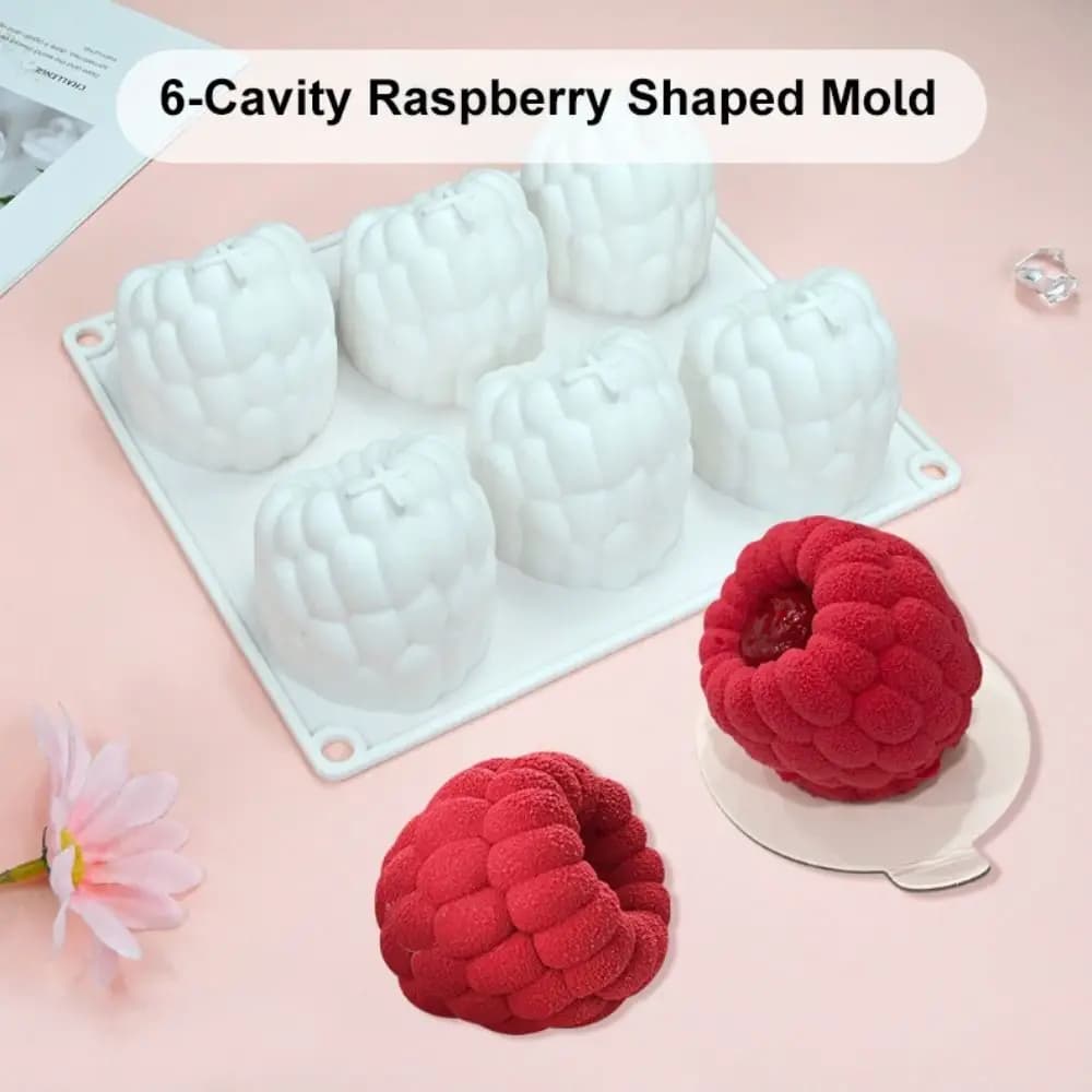Food-Grade Silicone Raspberry Shaped Mold Non-Stick Fruit Design 6-Cavity Baking Mold Reusable DIY Cake Decorating Tools