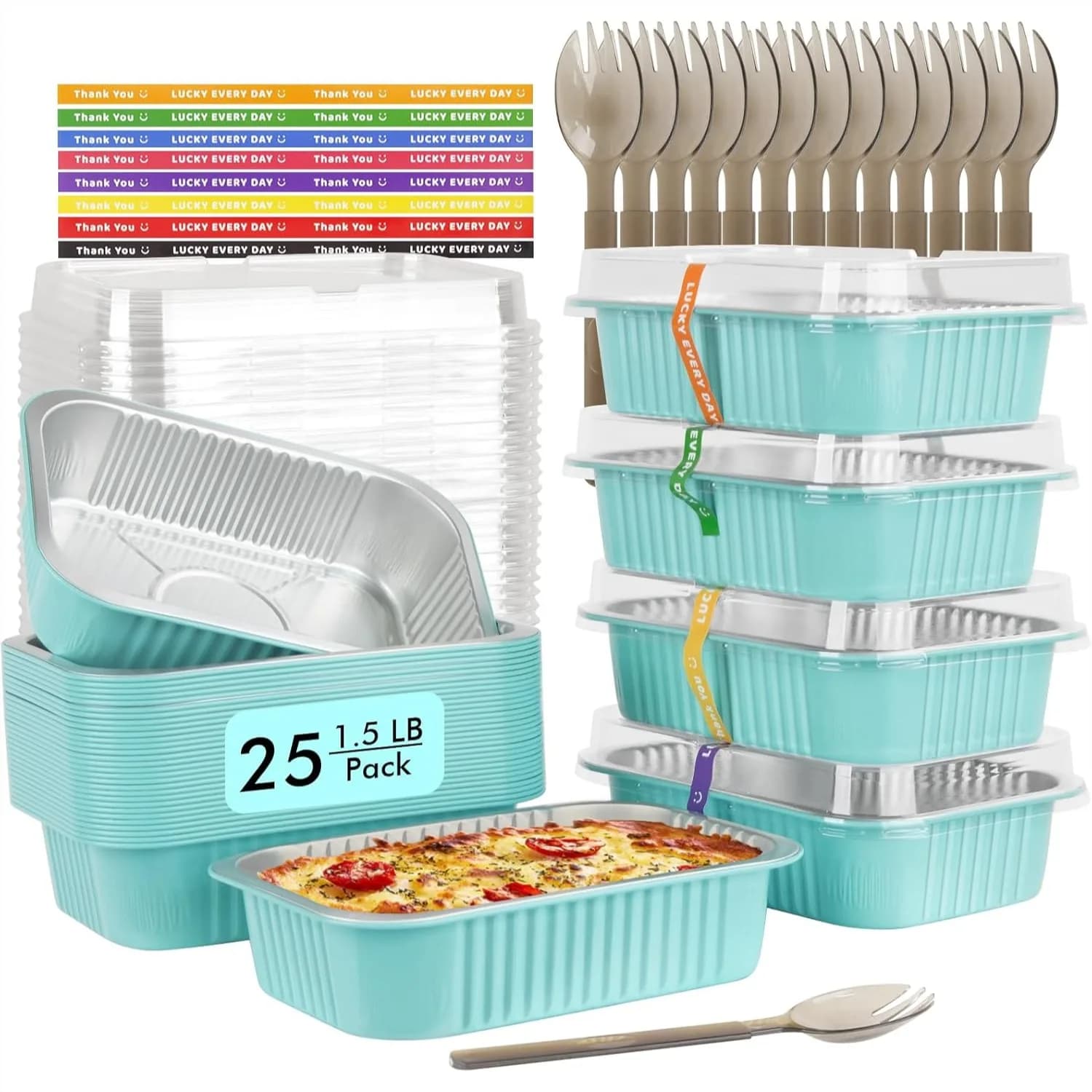 Set di 25 Teglie da Forno Piccole con Coperchi, Contenitori in Alluminio 7x5 Pollici, Scatole Resistenti per Asporto, Adatte al Forno