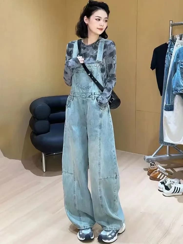 Women's Jeans XS-XL Autumn Spring 2026 Blue Gamba Larga Salopette Casual Korean Denim Dress