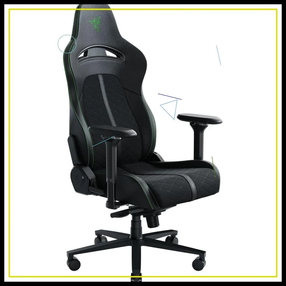 Gaming Chair for Comfort All Day with Lumbar Support, Optimized Bearing, Ecological Leather, 152 Grade Reclination in Black/Green