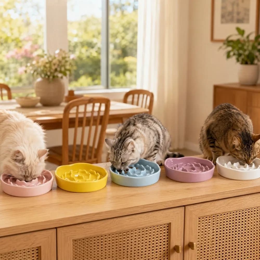 Ceramic Cat Slow Feeder Bowl Non-slip Neck Protection Dog Food Water Container Stable Anti Vomiting Pet Drinking Eating Feeder