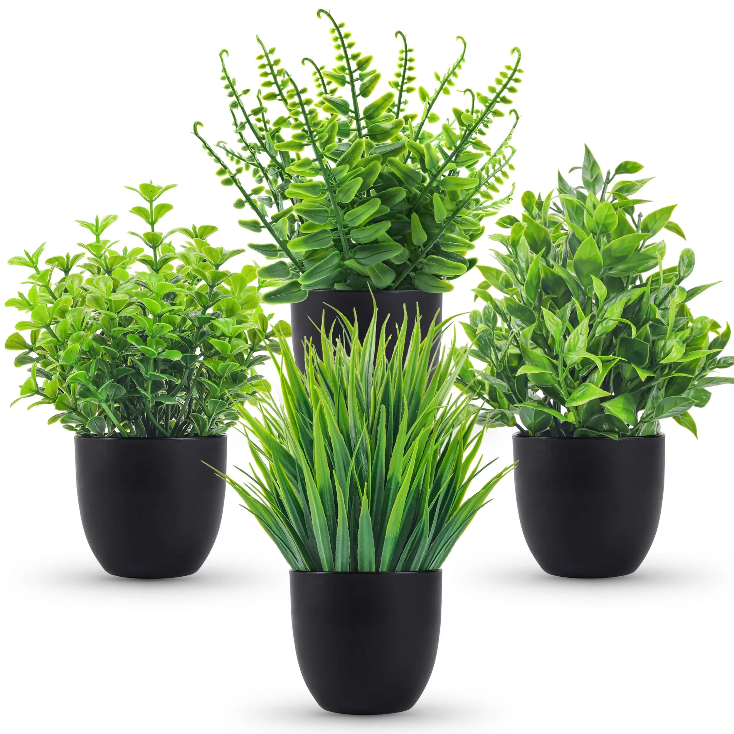4 confezioni di piante finte, piante artificiali, piccole piante finte nere, accessori per il bagno, per bagno, casa, ufficio, decorazioni da tavolo, interni