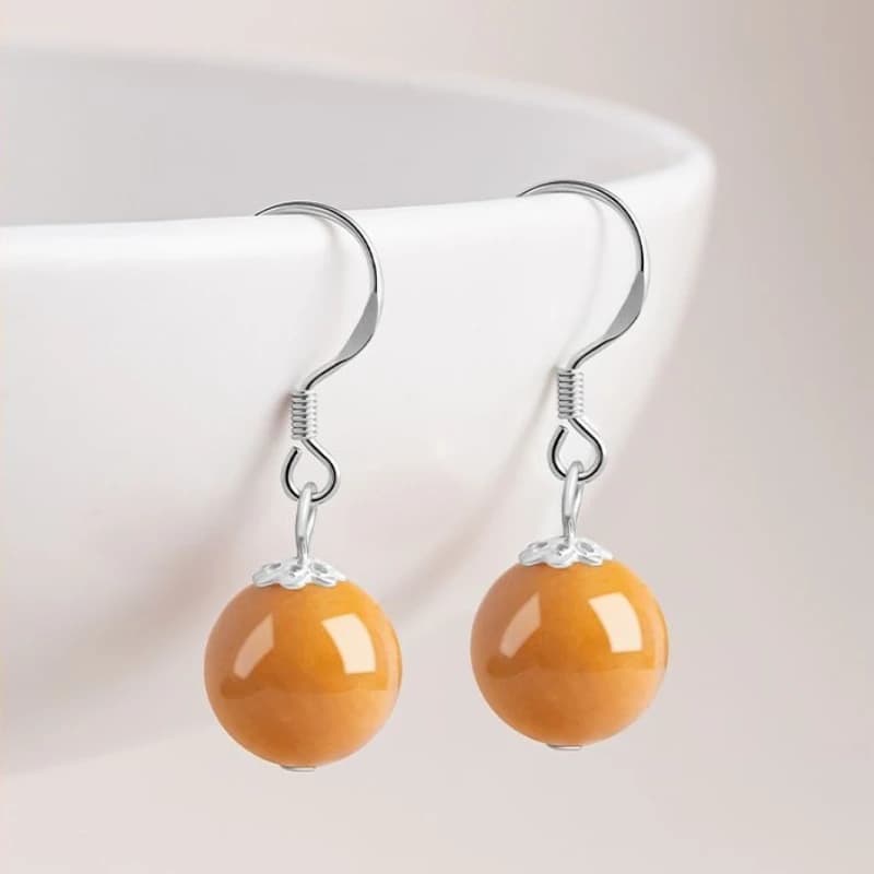 Earrings with golden silk jade beads, versatile earrings from fashionable women.
