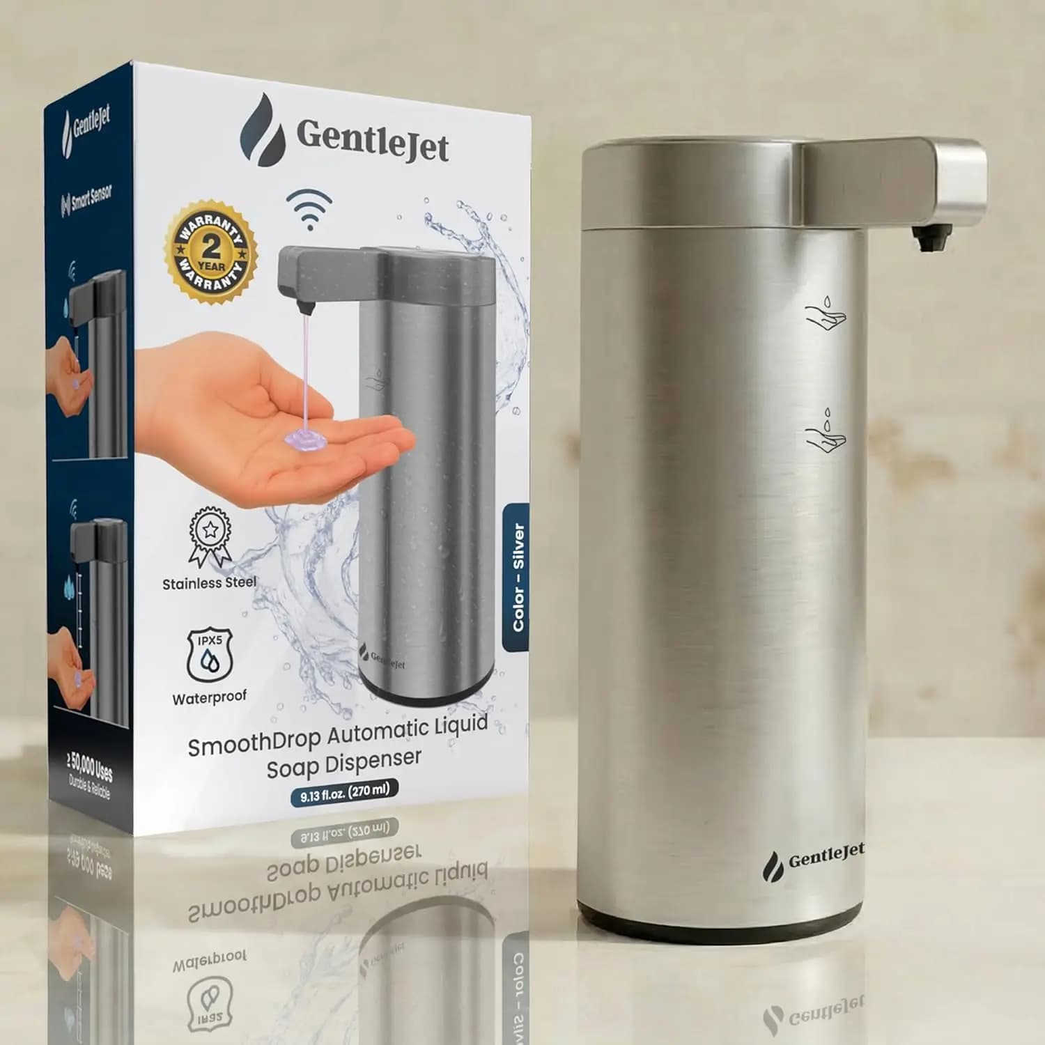 Dispenser di sapone liquido senza contatto – Ricaricabile tramite USB-C, senza gocciolamento, in acciaio inossidabile 304, impermeabile per cucina e bagno