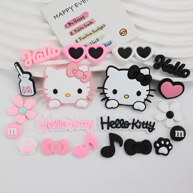 Mesuca Adorabili ciondoli per scarpe con gatto Hello Kitty rilassato rosa nero per sandali e pantofole Accessori Donna Ragazza Decorativi fai da te
