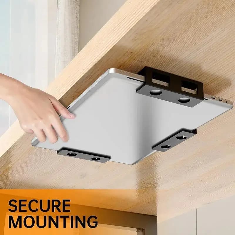 Under Desk Laptop Mount Metal Under Desk Shelf Holder for Laptop for Mini Macbook Keyboard with Anti-Scratch Silicone