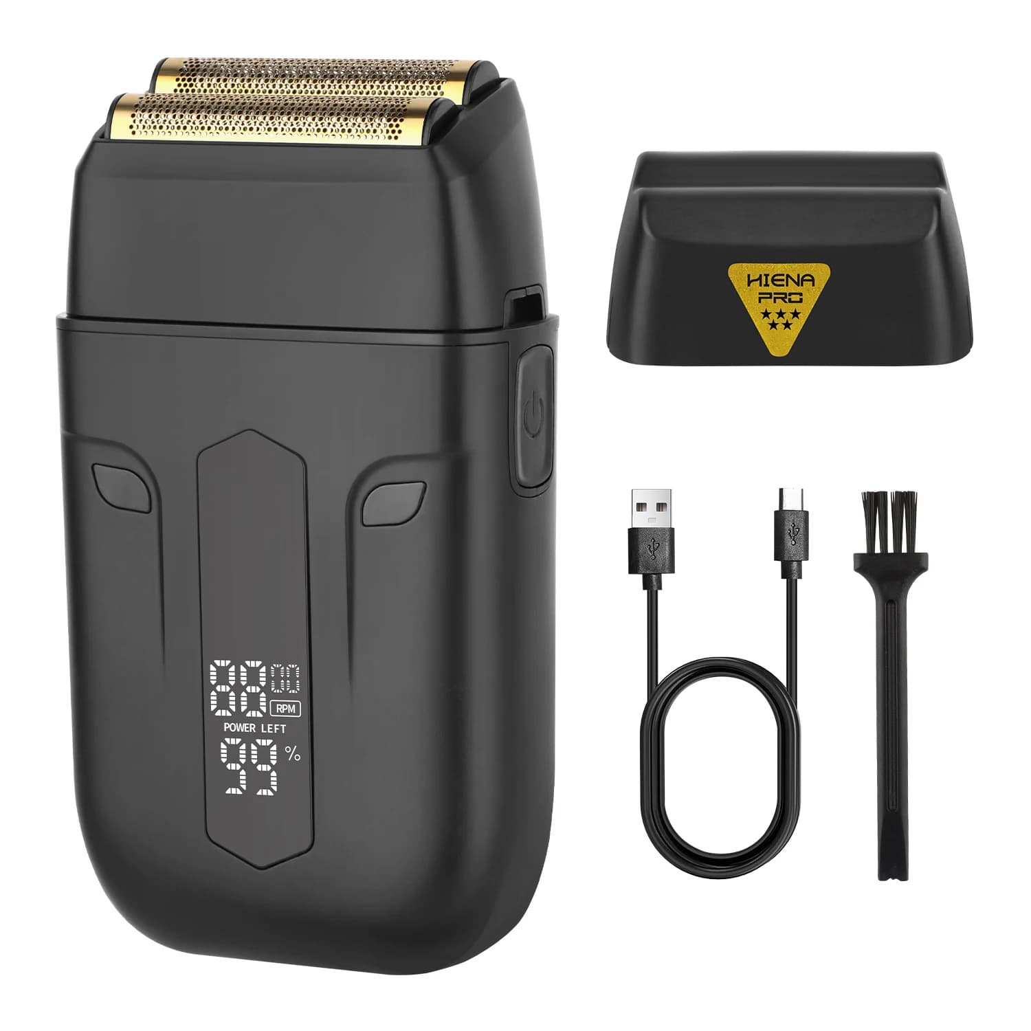Rasoio Elettrico HIENA PRO per Uomo, Rasoio a Lamina con Display LED, Ricaricabile USB, Trimmer per Barba Portatile, Utilizzo a Secco e Bagnato