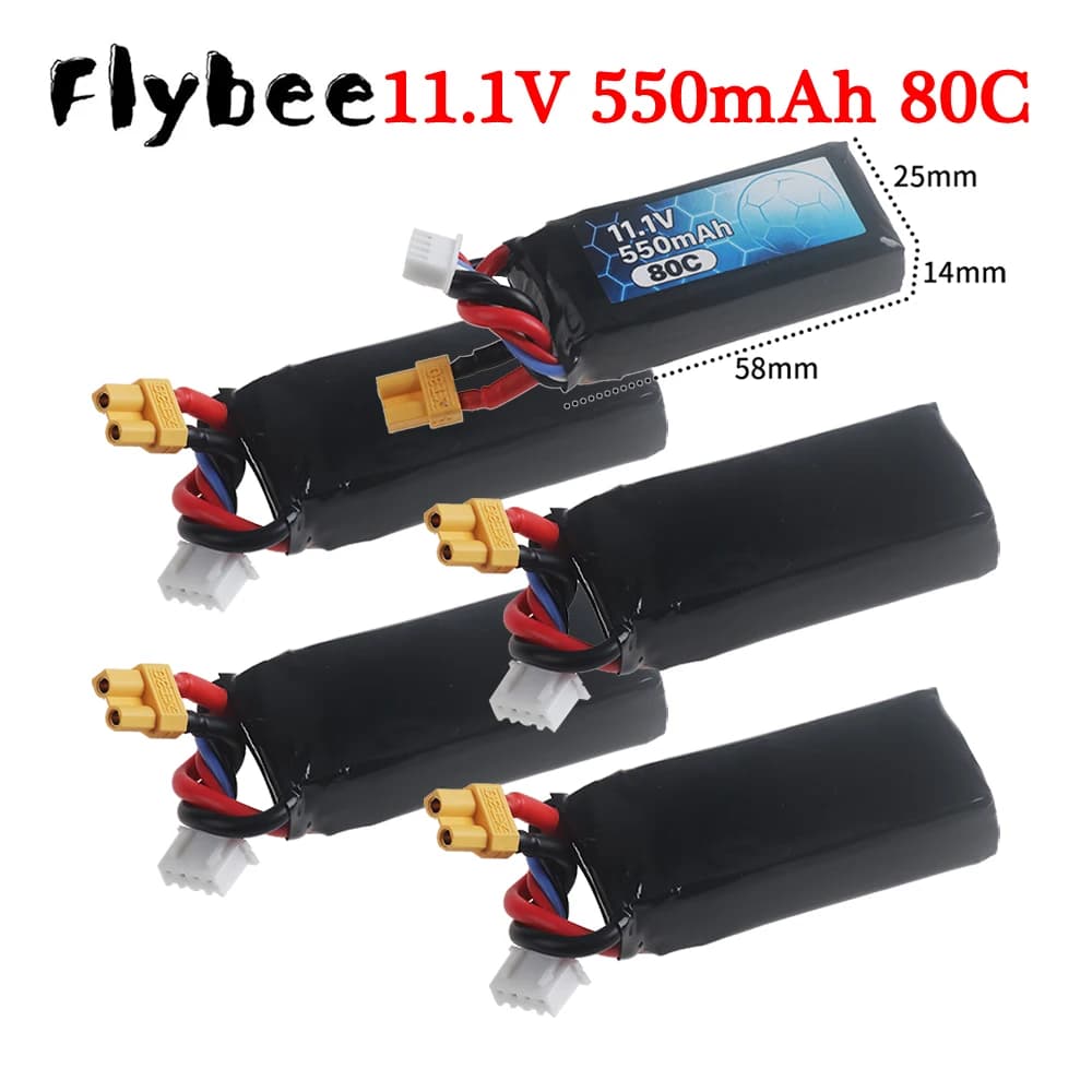 Batteria ricaricabile ai polimeri di litio 11.1V 550mAh 80C con connettore XT30 per parti di droni da corsa FPV, quadricotteri ed elicotteri RC