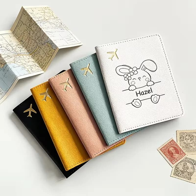 Custom Name/Text Rabbit Pattern Passport Holder Wallet - High Quality Suitable for Men & Women, Travel Accessory with Rabbit