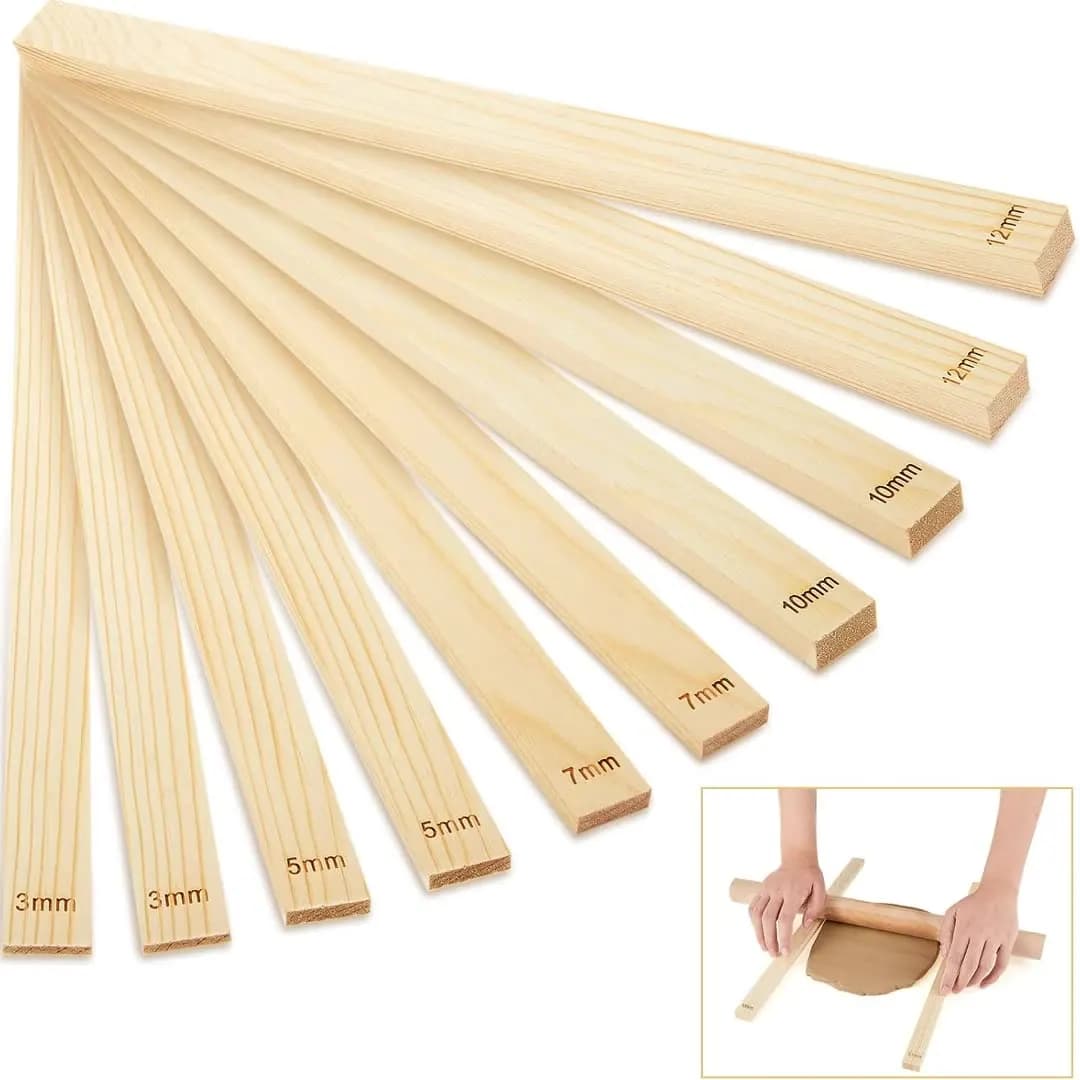 8/10Pcs Ceramic Clay Board Guide Pine Wood Strip Set 3/5/7/10/12MM Wooden Ruler Ceramic Tool Rolling Clay Wood Guide Rail