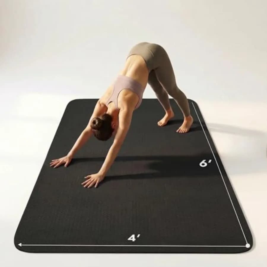 Large Yoga Mat 6'x 4' for home yoga and pilates1/4 1/3 thick, non-slip TPE, extra wide, black