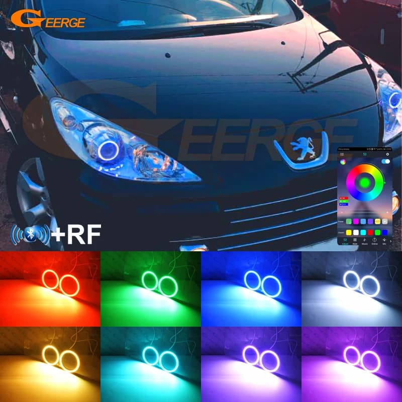 Per Peugeot 307 T6 2005 2006 2007 2008 2009 BT App RF Telecomando Multi-Color Ultra Luminoso RGB LED Angel Eyes Kit Halo Anelli