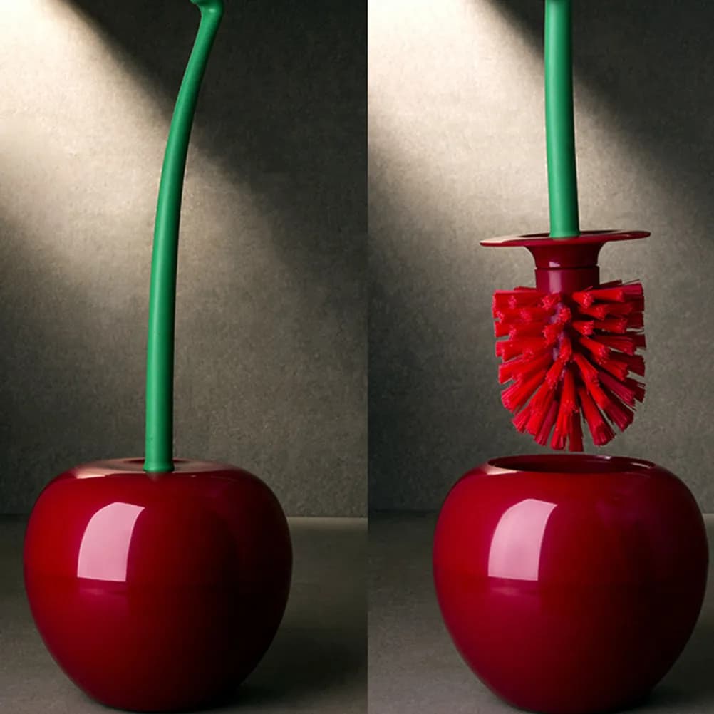 Set Spazzola WC Cherry Rosso Vino, Strumento per la Pulizia del Bagno, Porta Spazzola WC Salvaspazio per Angoli, Inodore