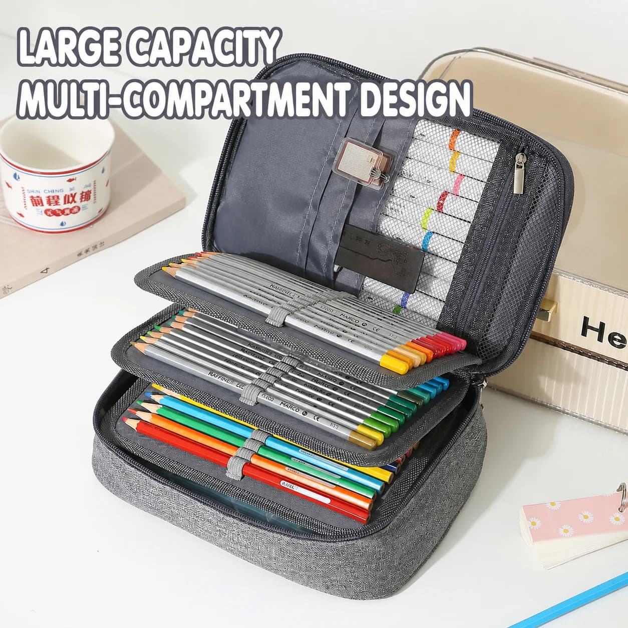 Stationery Storage Pencil Pouch 3-Layer 3-Layer Pencil Case Stationery Organizer Pouch Multi-Compartment For Office School