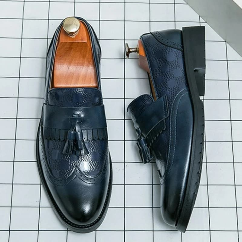 Scarpe Eleganti da Uomo con Punta Affusolata, Oxford in Pelle alla Moda, Mocassini Business, Scarpe Brogue da Ufficio e Festa, con Nappe, Slip-on, Scarpe Basse da Uomo