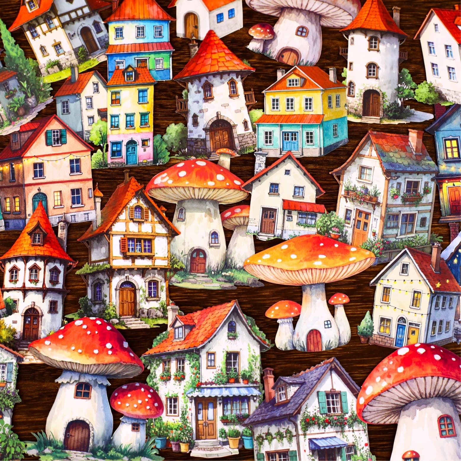 10pcs Fairy Tale Mushroom Town Sticker Pack DIY Decorative Paper Scrapbooking Material handmade Diary Album Junk Journal Supplie