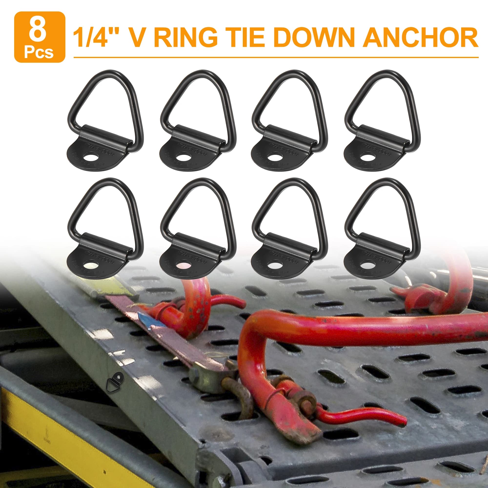 Uxcell V Shape Tie Down Anchor 1/4 "diametro anello di ancoraggio per camion barca RV ATV SUV veicoli auto nero 4/6/8/10/12 pz