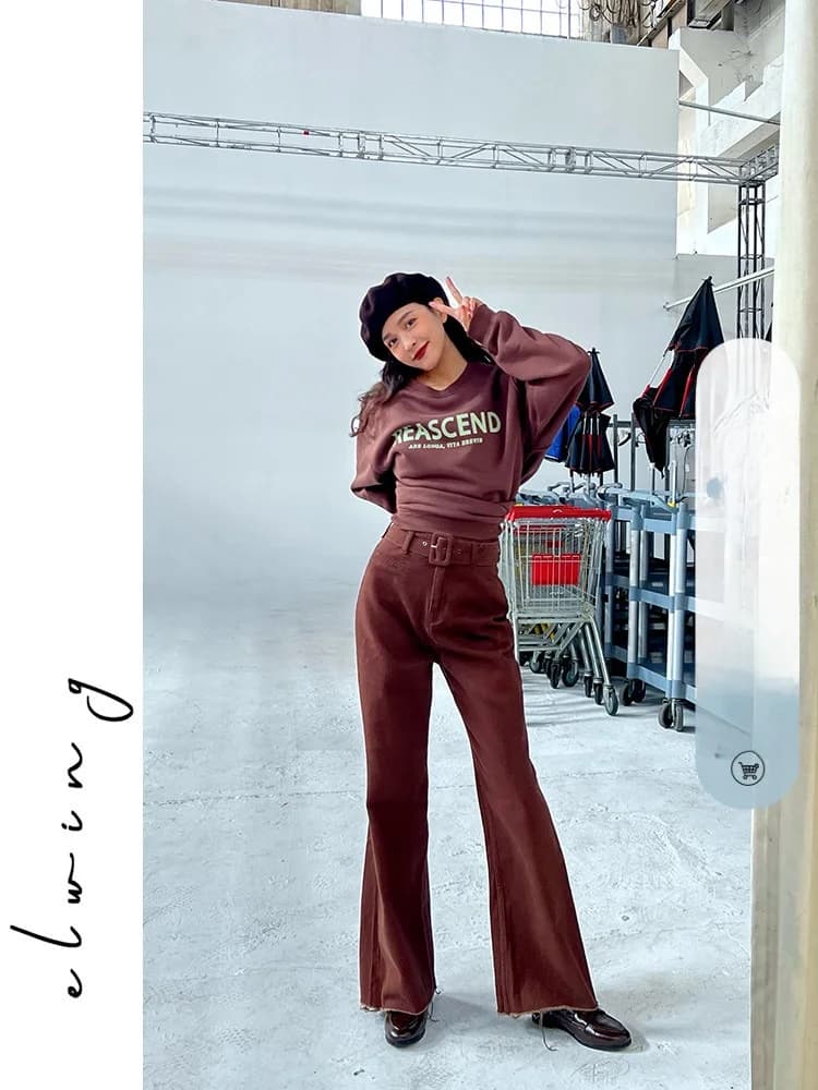 Jeans Originali Vintage Elwing a Gamba Larga per Donna, Pantaloni a Vita Alta con Cintura, Gamba Dritta e Larga, Effetto Snellente