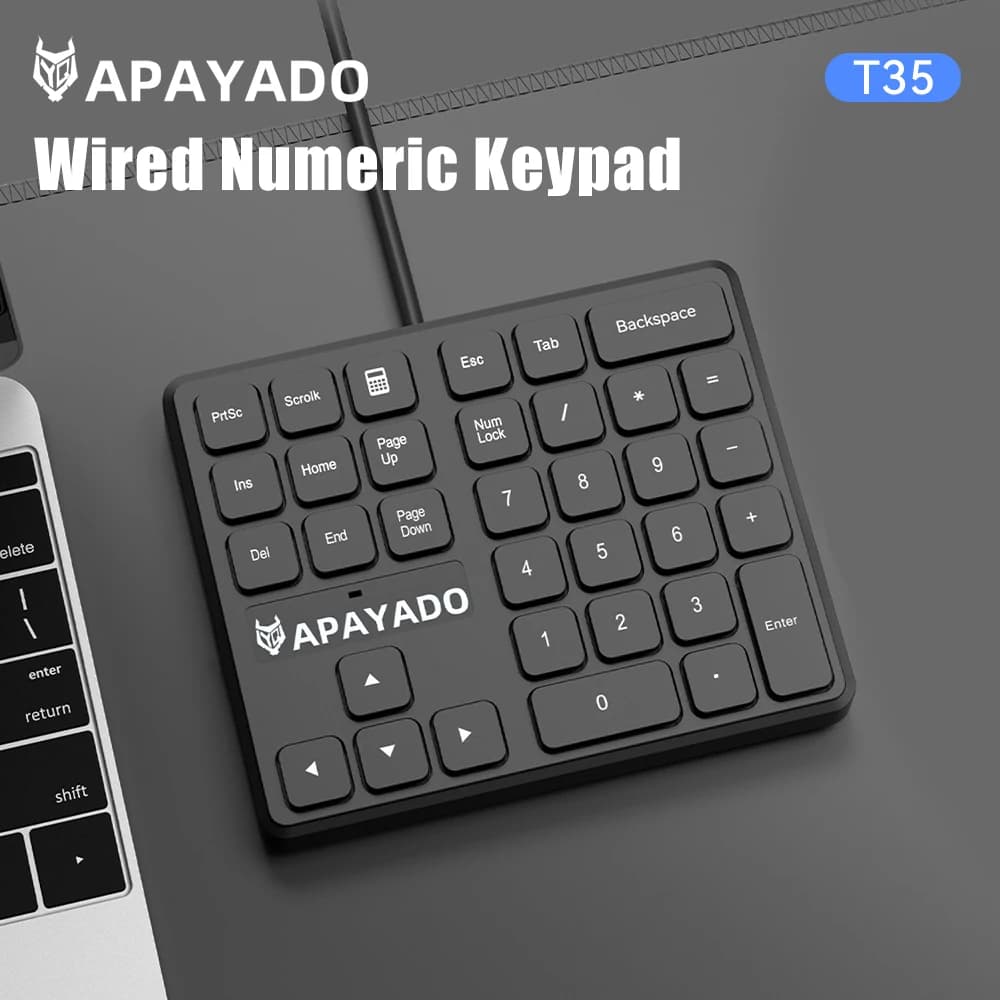 Tastierino Numerico a Membrana Cablato Apayado, USB Ultra-sottile Silenzioso, Mini Tastierino con Calcolatrice Rapida per Laptop e Desktop