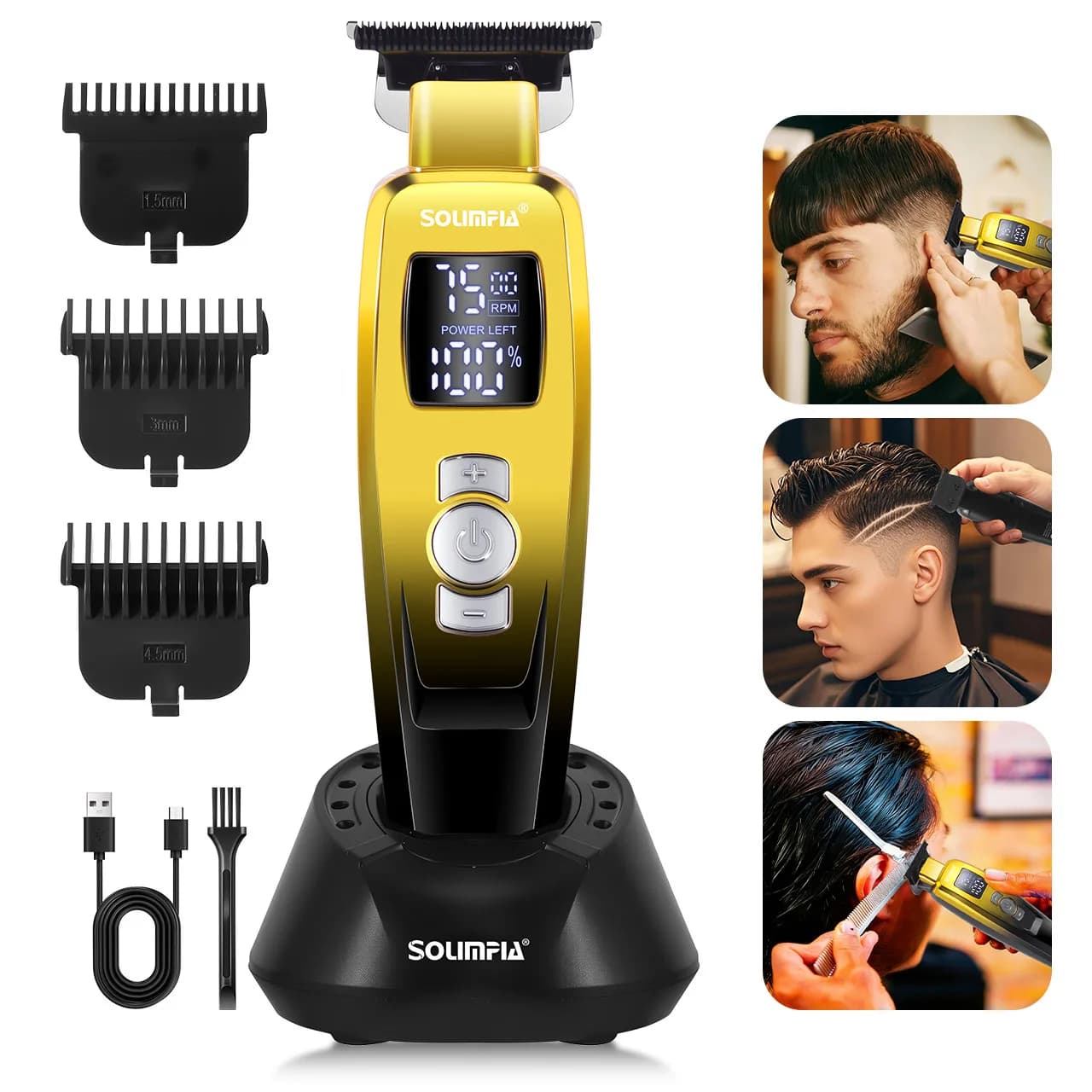 Hatteker New Electric Hair Clipper with Base Charging Oiled Blade Engraving Push White Salon Haircut Knife, Hairdressing Trimmer