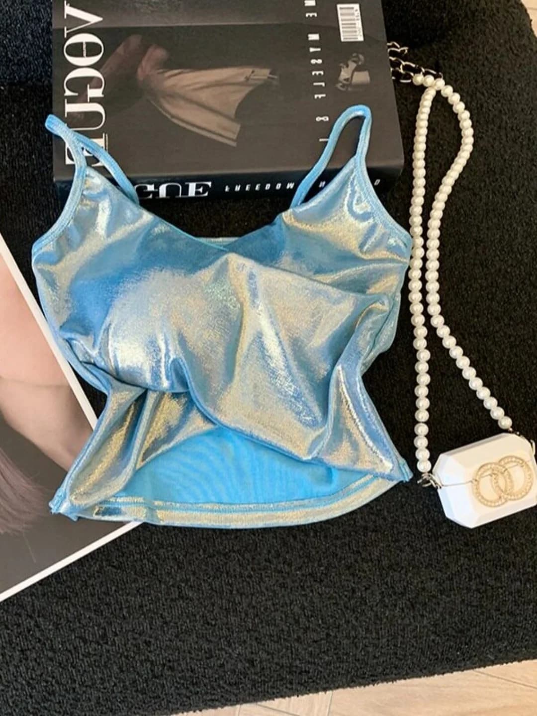 Shiny V-Neck Backless Tube Top Women's Spring Summer New Outwear Small Strapless Blouse with Chest Pad Pure Desire Sexy