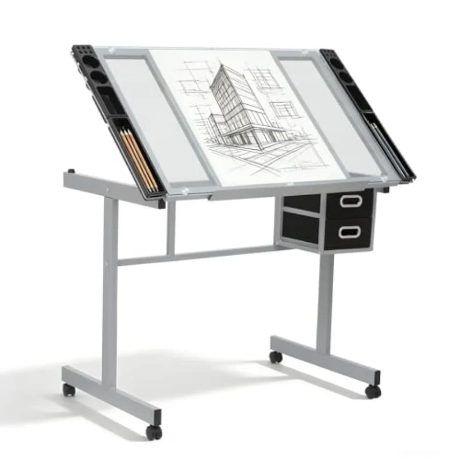 Tavolo da Disegno Professionale per Adulti e Adolescenti con Piano in Vetro Inclinabile, Scrivania per Arte e Artigianato, Ideale per Pittura a Diamante, Acquerello e Schizzi