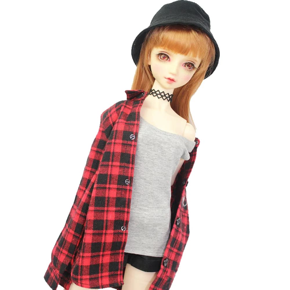 Vestiti per bambola Camicie scozzesi rosse alla moda, canotte, pantaloncini adatti a 60 cm 1/3 BJD DD SD regalo per ragazze