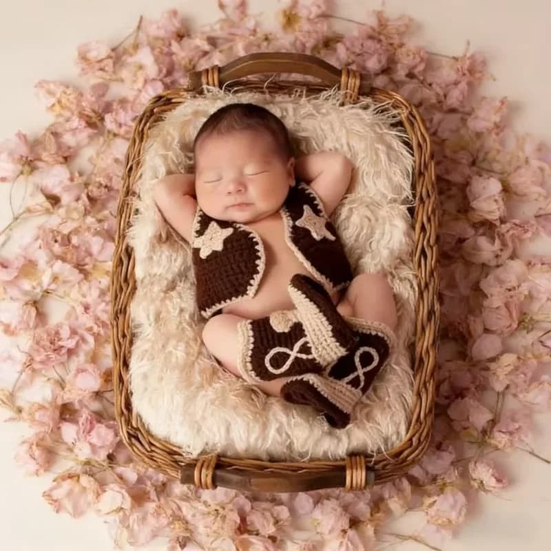 Abito fotografico per bambini da cento giorni Set di filati per neonato Abito per fotografia per bambini in tessuto Abito da pirata Costume da cowboy per fotografia