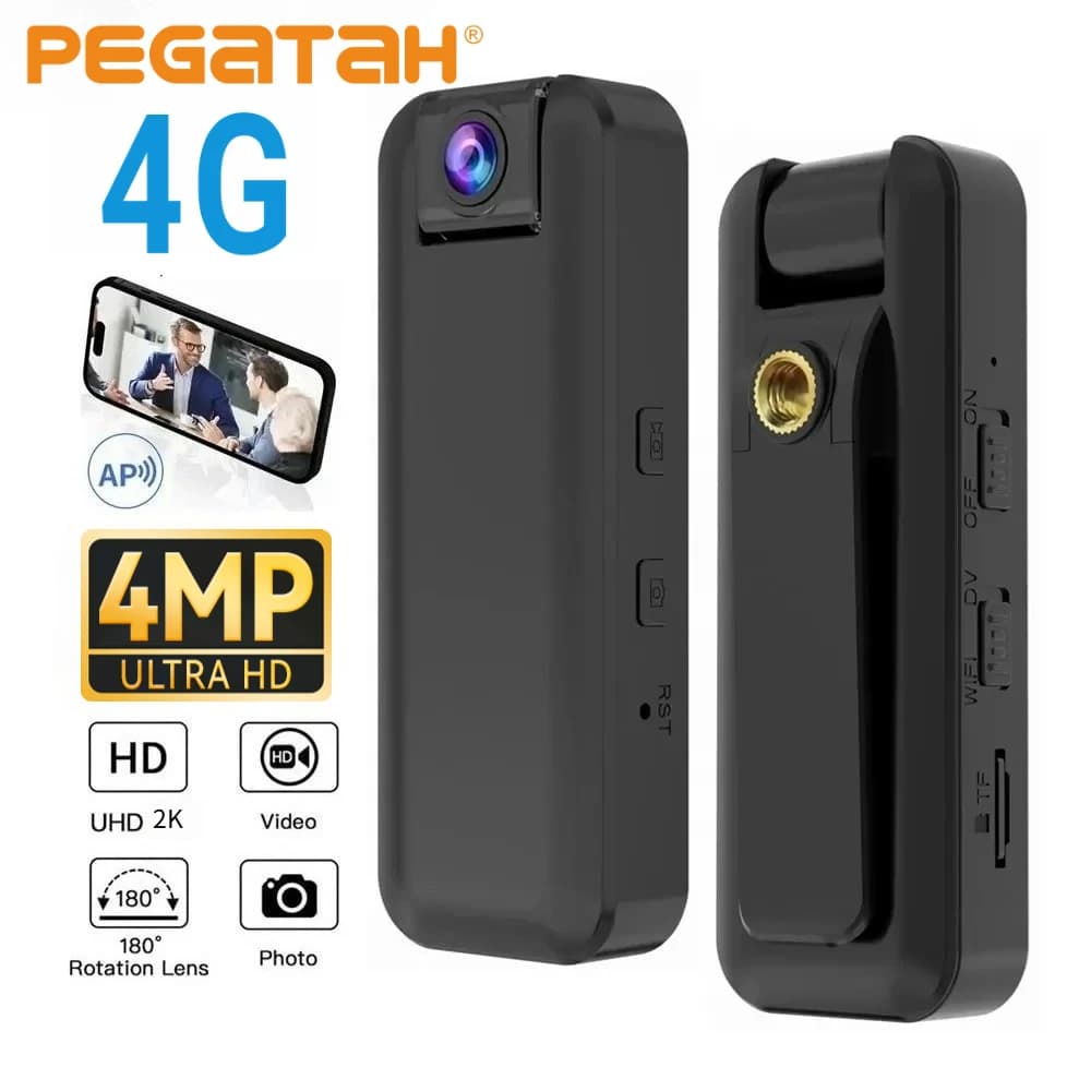 Mini Telecamera Wireless 4G 4K UHD Portatile con Controllo Remoto da Telefono, Registratore Video a Basso Consumo, Visione Notturna, Videocamera DV