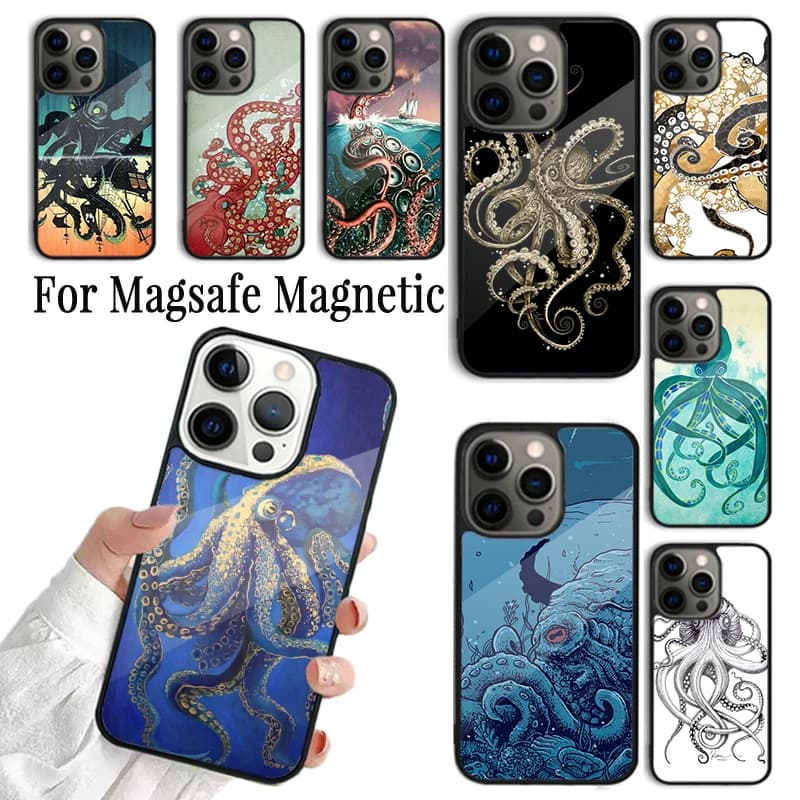 Cover per iPhone Octopus per iPhone 17 AIR 16 15 14 13 12 11 Pro Max Plus, custodia magnetica wireless Magsafe