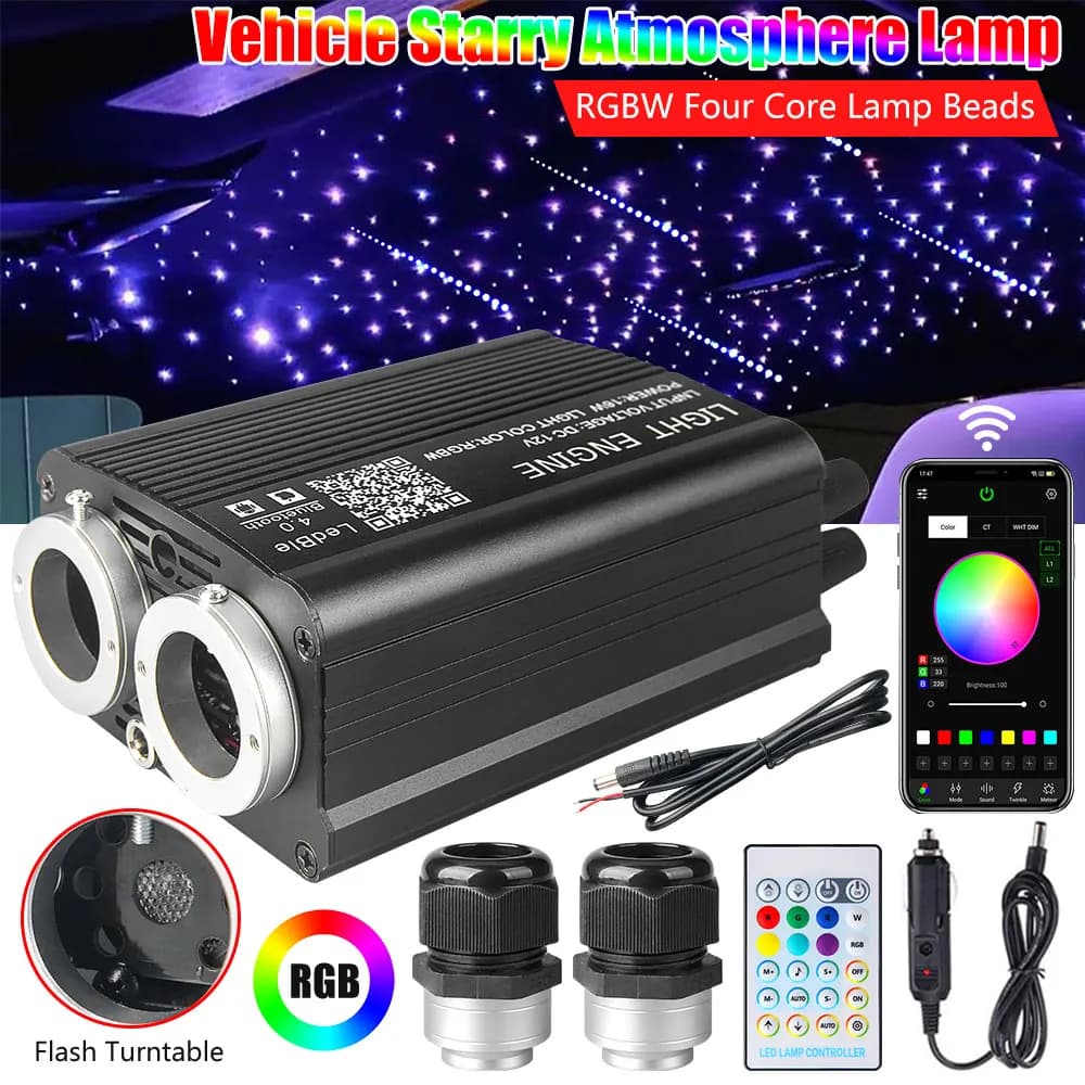 32W RGBW Doppia Testa Auto Meteor Sky Controllo Music Car Tetto Stella Fibra Ottica Stella Kit Soffitto Smart APP Scintillio Luce In Fibra Ottica