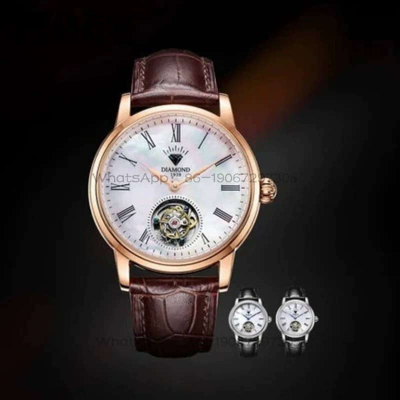 Orologio meccanico automatico tourbillon di alta gamma da uomo e da donna Shanghai Diamond, modello Fritillary con quadrante scheletrato avanzato
