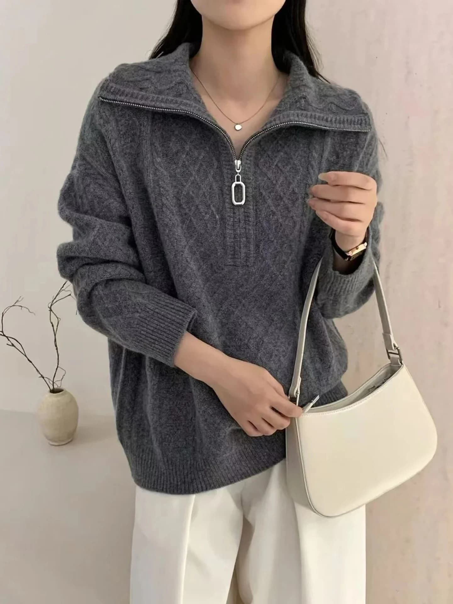 Nuove donne di lusso pullover 100% lana merino mezza zip giro tinta unita maglia allentata pelle amichevole confortevole autunno inverno top caldo