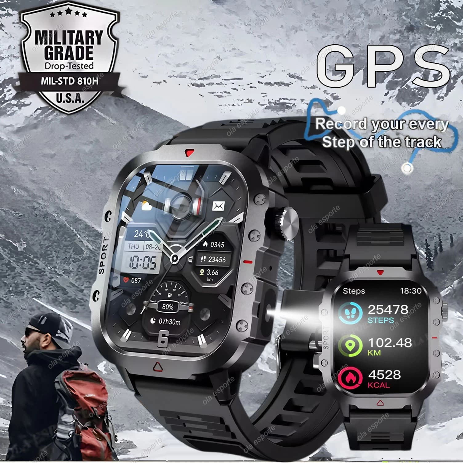 Nuovo orologio intelligente per sport all'aria aperta schermo HD da 2,01 pollici torcia a LED Bluetooth che parla GPS Tracker orologio intelligente per uomo donna regalo