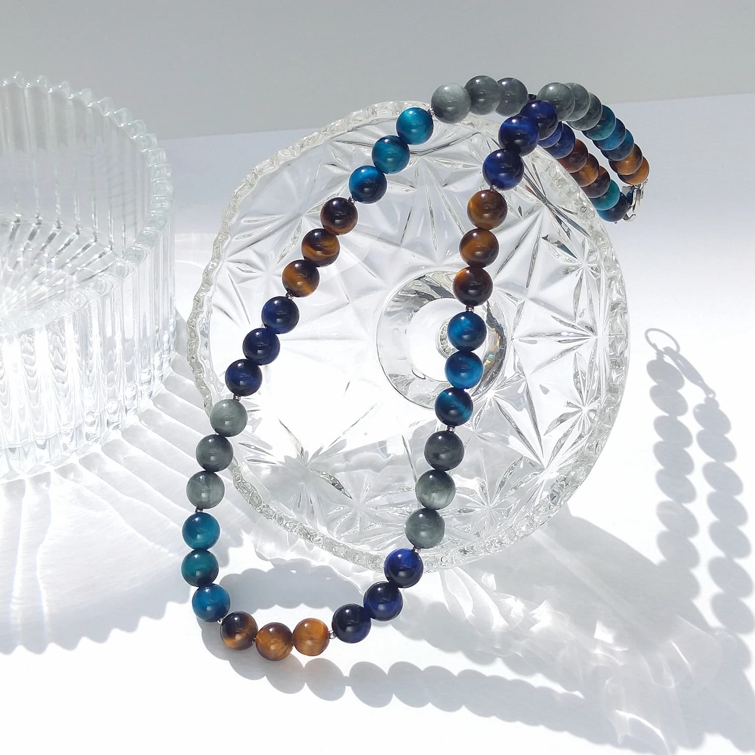 Lii Ji 8mm Mix ColorTiger Eye Eagle Eye collana in acciaio inossidabile con pietra naturale 48cm collana Bohe alla moda per uomo donna