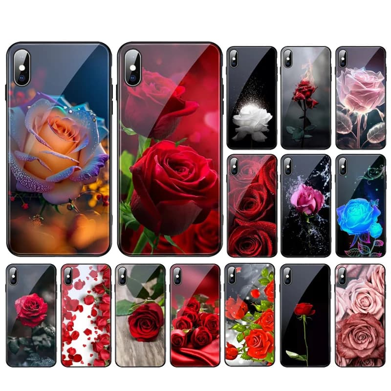 Rose Flower Glass phone case For iPhone 17 Pro Max Air 16 15 14 13 Pro Max 15 16 Pro 15Plus