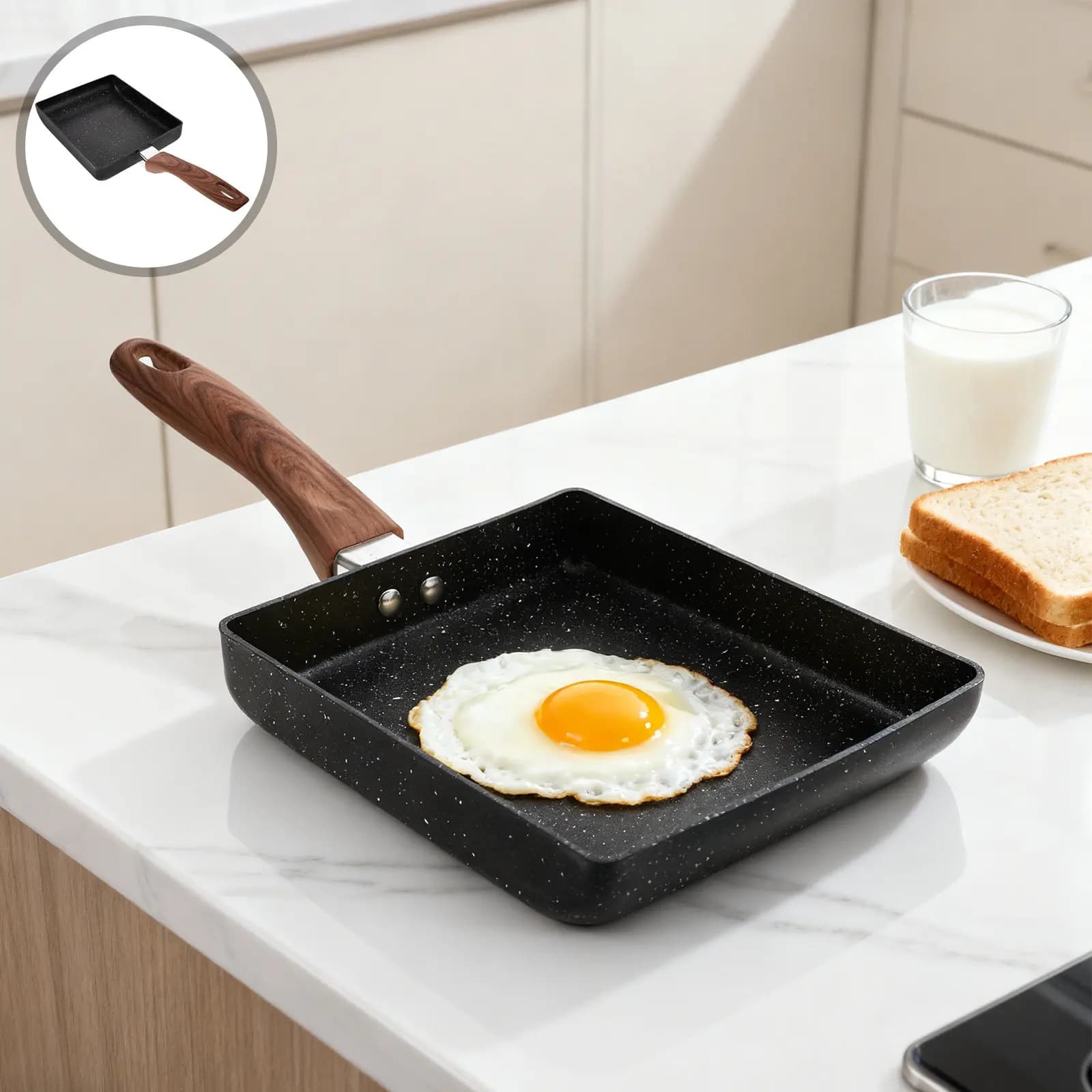 Rettangolare pan for egg and omelet, in Aluminium with Uniform Distribution of Heat, Lightweight and Easy to Tasting