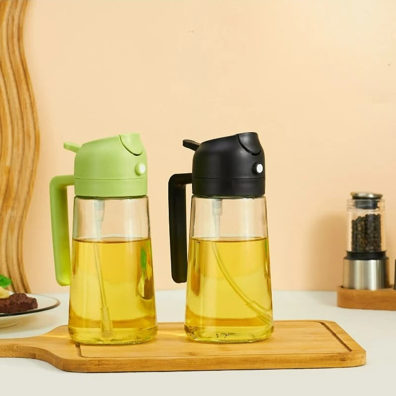 470ml Oil Spray Bottle Set, Dispenser 2 in 1, Premium Glass Oil Sprayer for Kitchen, Air Fryer Bottle, Salad, Barbecue