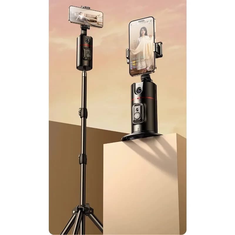 Bastone selfie intelligente con gimbal AI, tracciamento del volto, rotazione a 360 gradi, inseguimento automatico