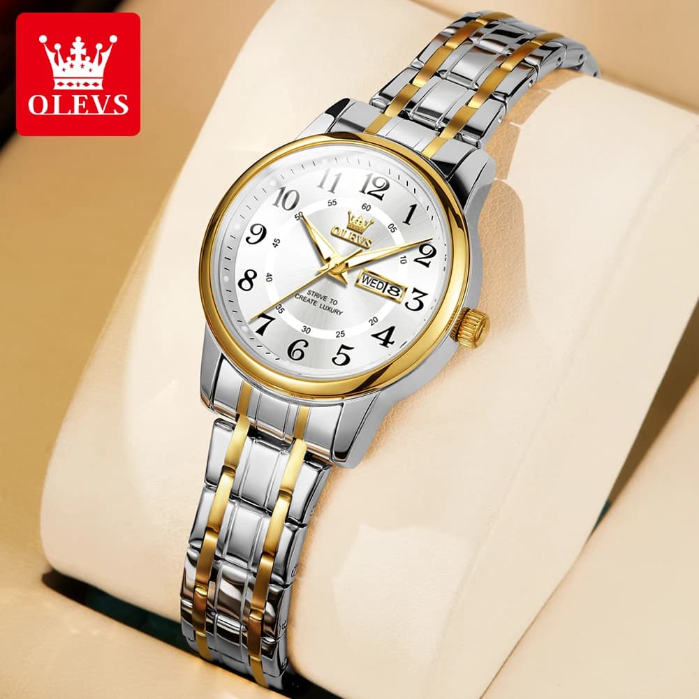 OLEVS 2891 Orologi da donna di moda di marca di lusso Orologio al quarzo luminoso impermeabile Orologio da polso con cinturino in acciaio inossidabile con doppio calendario