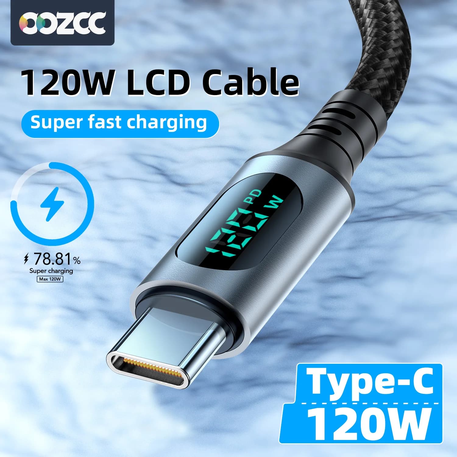 Ultra-super fast charging cable-6A 120 W USB A Type C Data Cable for Xiaomi Redmi Samsung with digital LED display cable
