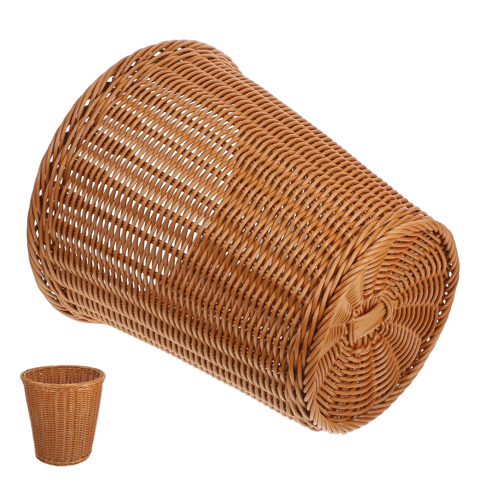Cestino per Rifiuti in Plastica Intrecciata, Stile Rattan, Contenitore Ecologico Robusto Fatto a Mano